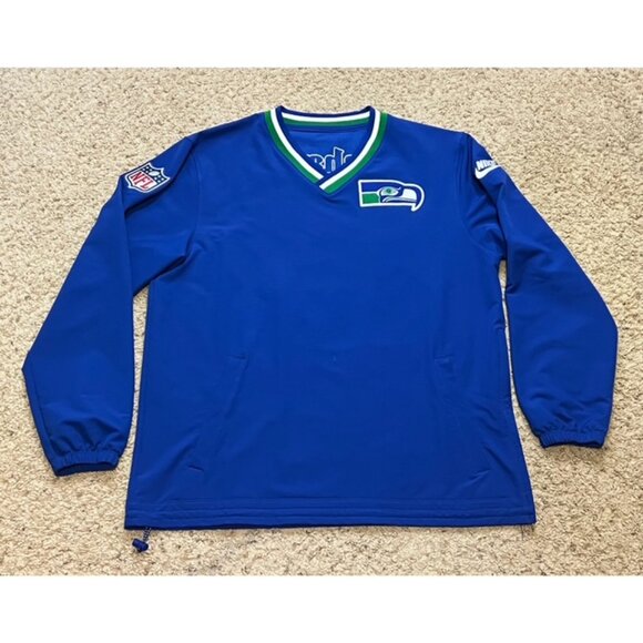 Seattle Seahawks Nike Dri Fit Blue Retro Throwback V Neck Pullover Sz Medium EUC - Picture 1 of 7